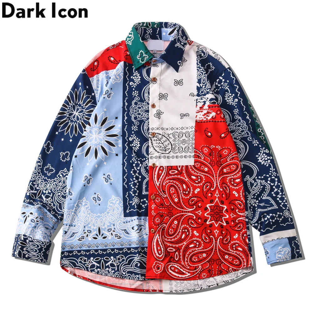 Dark Icon Bandana Shirt Men Women Long Sleeve Paisley Street Fashion