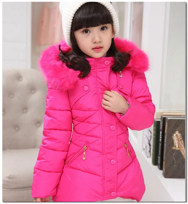 rose Red Новая зимняя однотонная хлопковая куртка для девочек-подростков Модное детское пальто теплая куртка для маленьких детей Одежда для детей от 3 до 12 лет - Цвет: rose Red