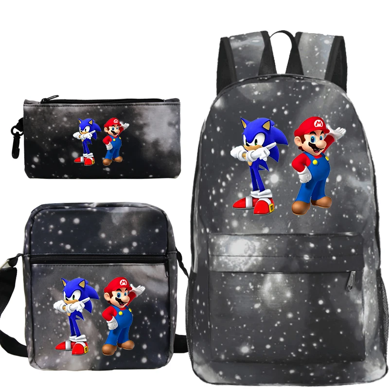 Рюкзак 3 шт./компл. Kpop Mochila Sonic супер рюкзак Марио школьные сумки для девочек-подростков хип-хоп аниме Sac Dos пенал