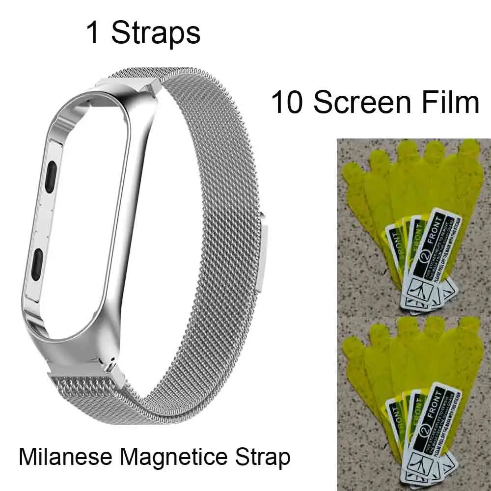 For Xiaomi Mi Band 4 Bracelet Strap Stainless Steel Wristband Miband 4 Elastic Wriststrap - Цвет: Style2-Silver-10Film
