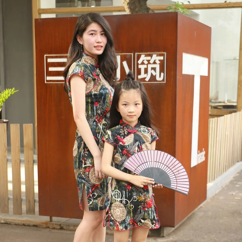

2020 Mother Daughter Wedding Dress Slim Elegant Women Mama Bodycon Vestidos Vintage Mommy and Me Mom Daughter Kids Dress Family
