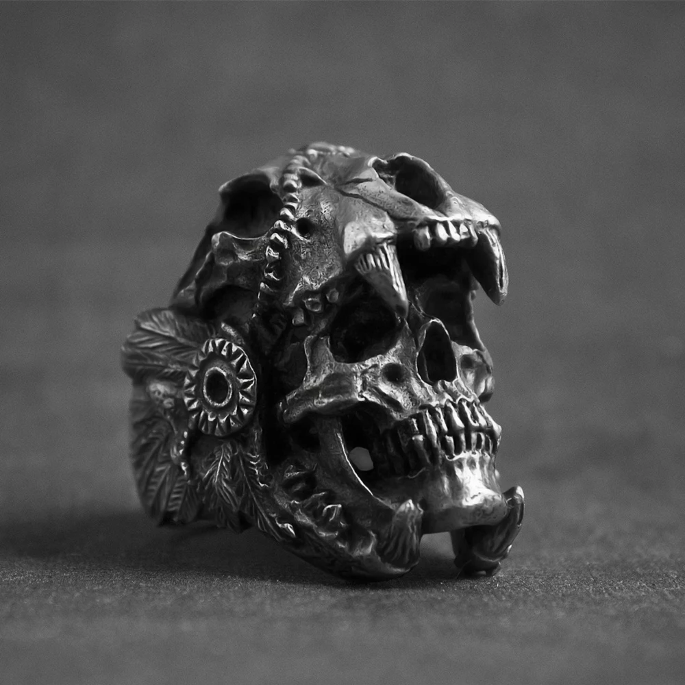 Индийское кольцо Jaguar Warrior Skull, мужское серебряное кольцо из нержавеющей стали, байкерские кольца, Панк ювелирные изделия, уникальный подарок для мужчин