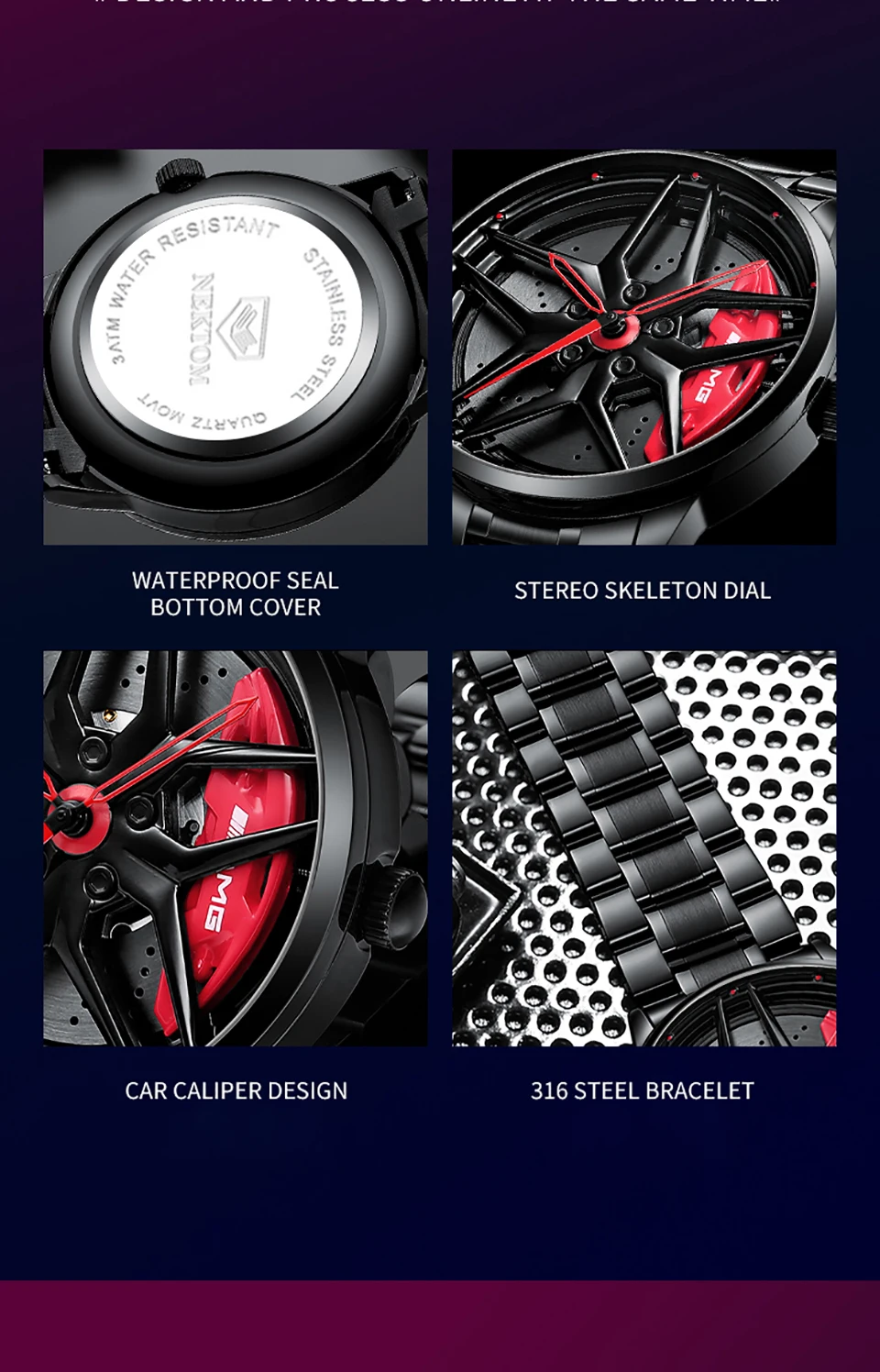 2021Original 3D Men Watches  Rim Watch Hub Custom Design Sports Watch Waterproof Creative Male Watch Mens Wheel Wristwatch Clock