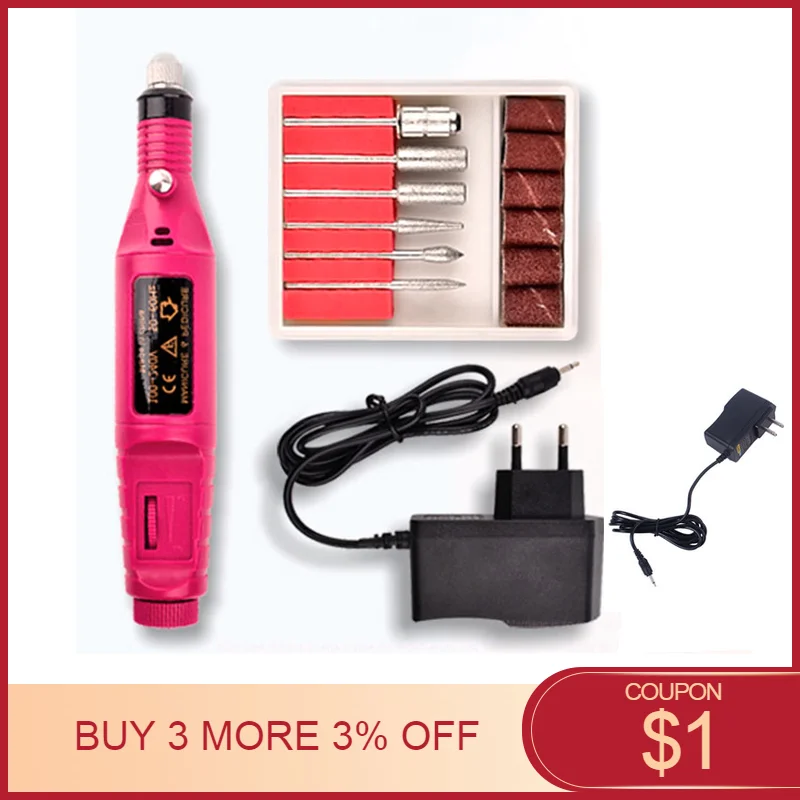 

1 Set Electric Manicure Drill Machine Nail Pen Shape Nail File Bits Nail Art Professional UV Gel Polish Remove Tools Red Color