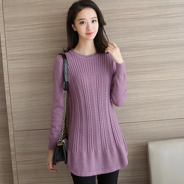 Autumn and winter new cashmere sweater women round neck thick long sleeve  sweater solid color knit top plus size. - AliExpress