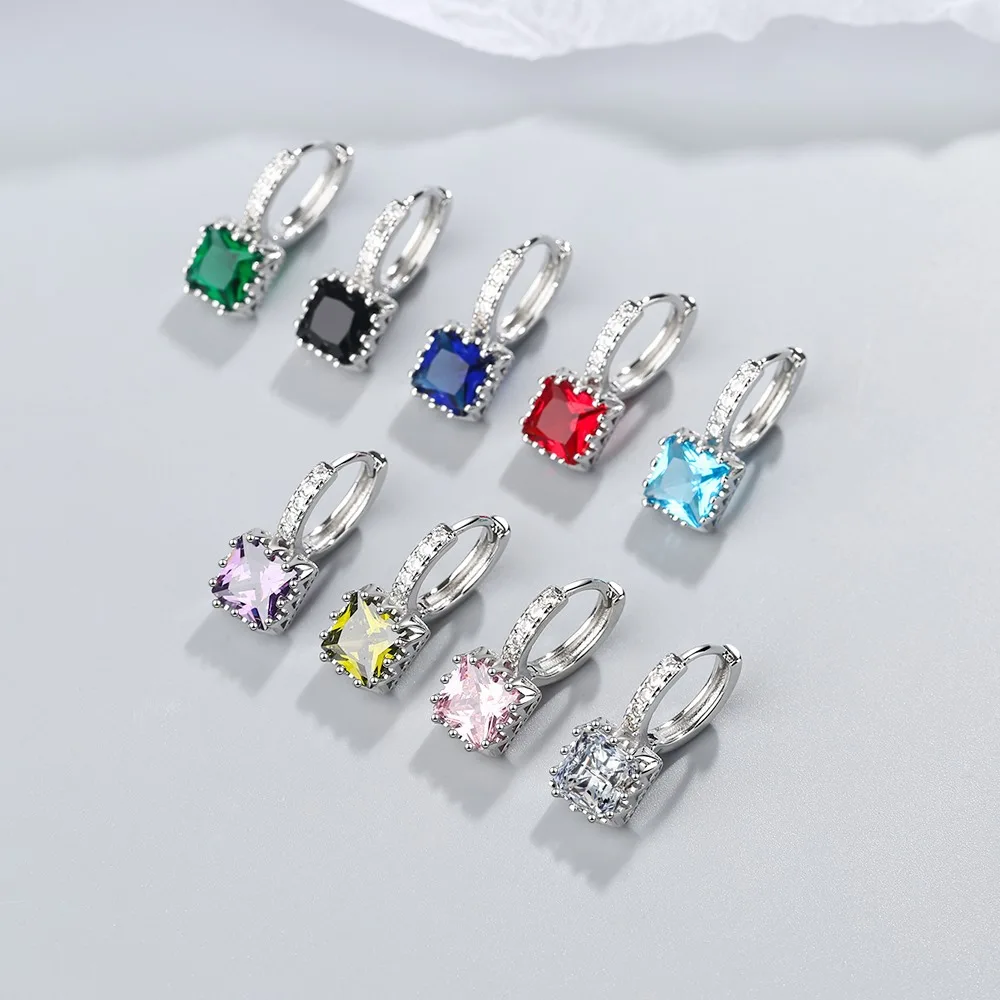 Fanqieliu Real 925 Sterling Silver Princess Square Crystal Drop Earrings For Women Fashion Jewelry FQL21014 silver earrings womens earrings silver dangle earrings
