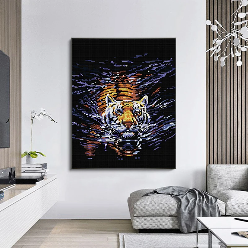 Tiger in water animal pattern printed cross stitch kit 14CT 11CT Chinese needlework embroidery kit DIY wall decoration painting