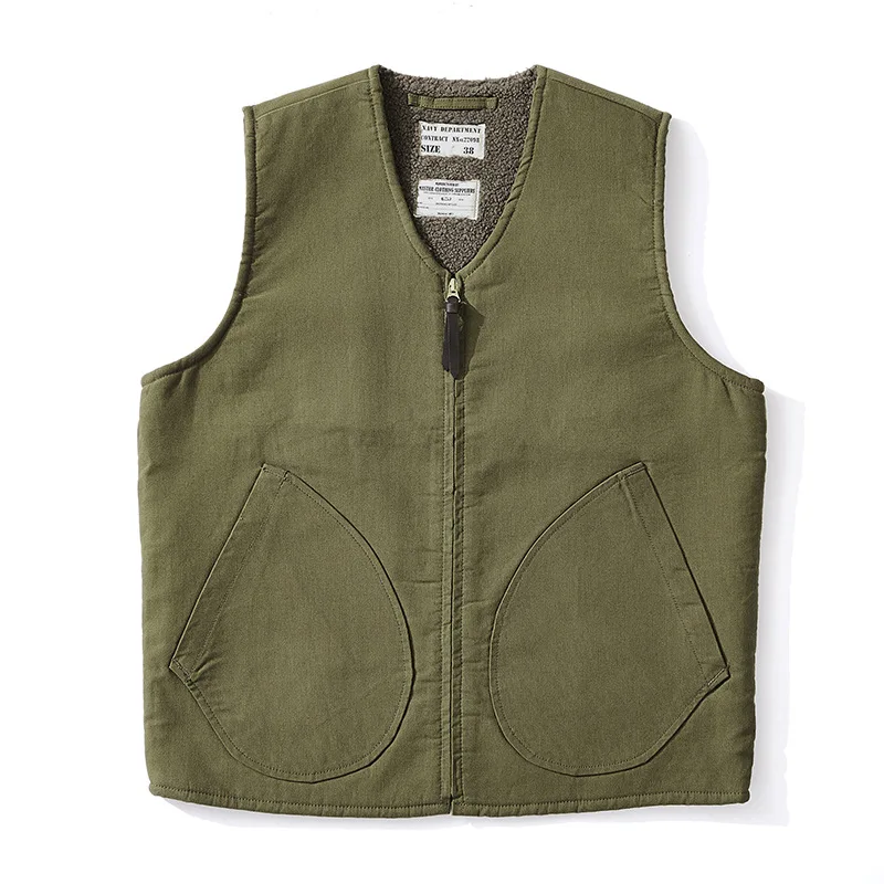 OK0403 Lamb Fleece Vest Men Winter Thicken Sport Outwear Keep Warm Zipper Pocket Decoration Solid Color Waistcoat 4