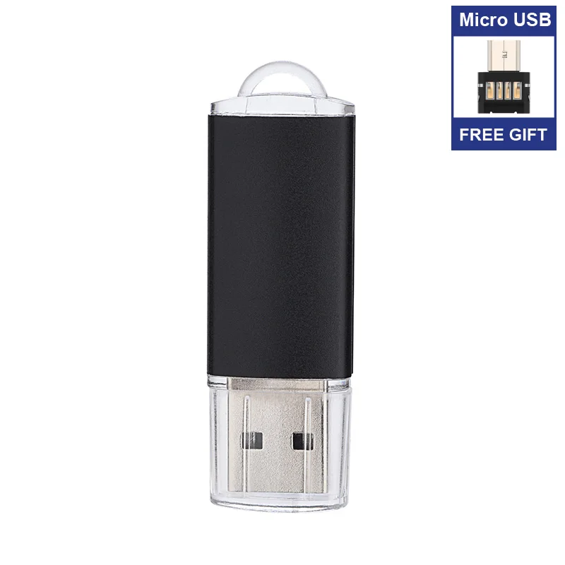 Бесплатный Micro USB адаптер металлический USB флэш-накопитель 32 Гб 16 Гб OTG Флешка 64 Гб 128 ГБ 256 ГБ 512 ГБ Флешка флеш-накопитель 8 Гб карта памяти - Цвет: Black Micro USB