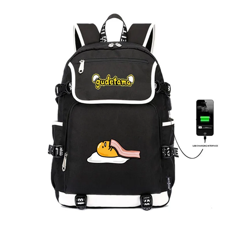 04 Мультяшка Гудетама рюкзак USB зарядка Kawaii школьные сумки Mochila Feminina холщовый рюкзак для ноутбука дорожные сумки - Цвет: 04