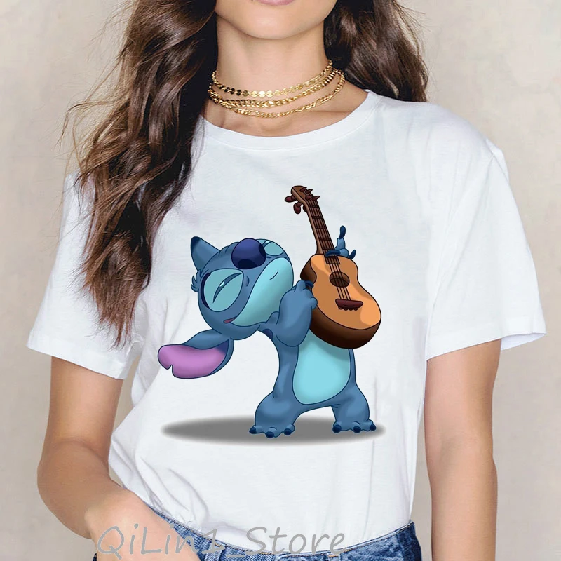80209 LILO STITCH футболка женские летние топы белая harajuku Kawaii одежда футболка femme прекрасный мультфильм Повседневная печать женская футболка - Цвет: 80209