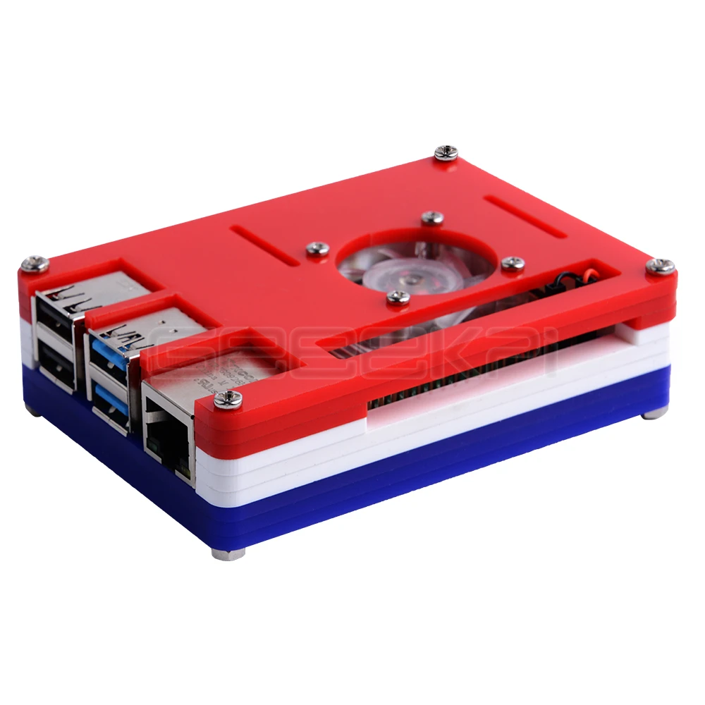 GeeekPi 9-layer ABS Case Cover Flag Colors Germany Italy England France Spain with Cooling Fan Heatsinks for Raspberry Pi 4B
