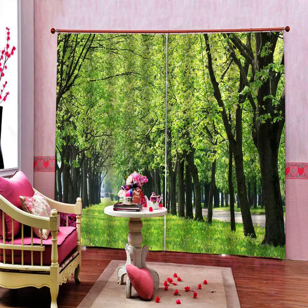 Modern Park woods lawn Trail 3d landscape Curtains Digital Print For Living room Bedroom Sunshade Blackout Drapes Indoor Sets | Дом и сад