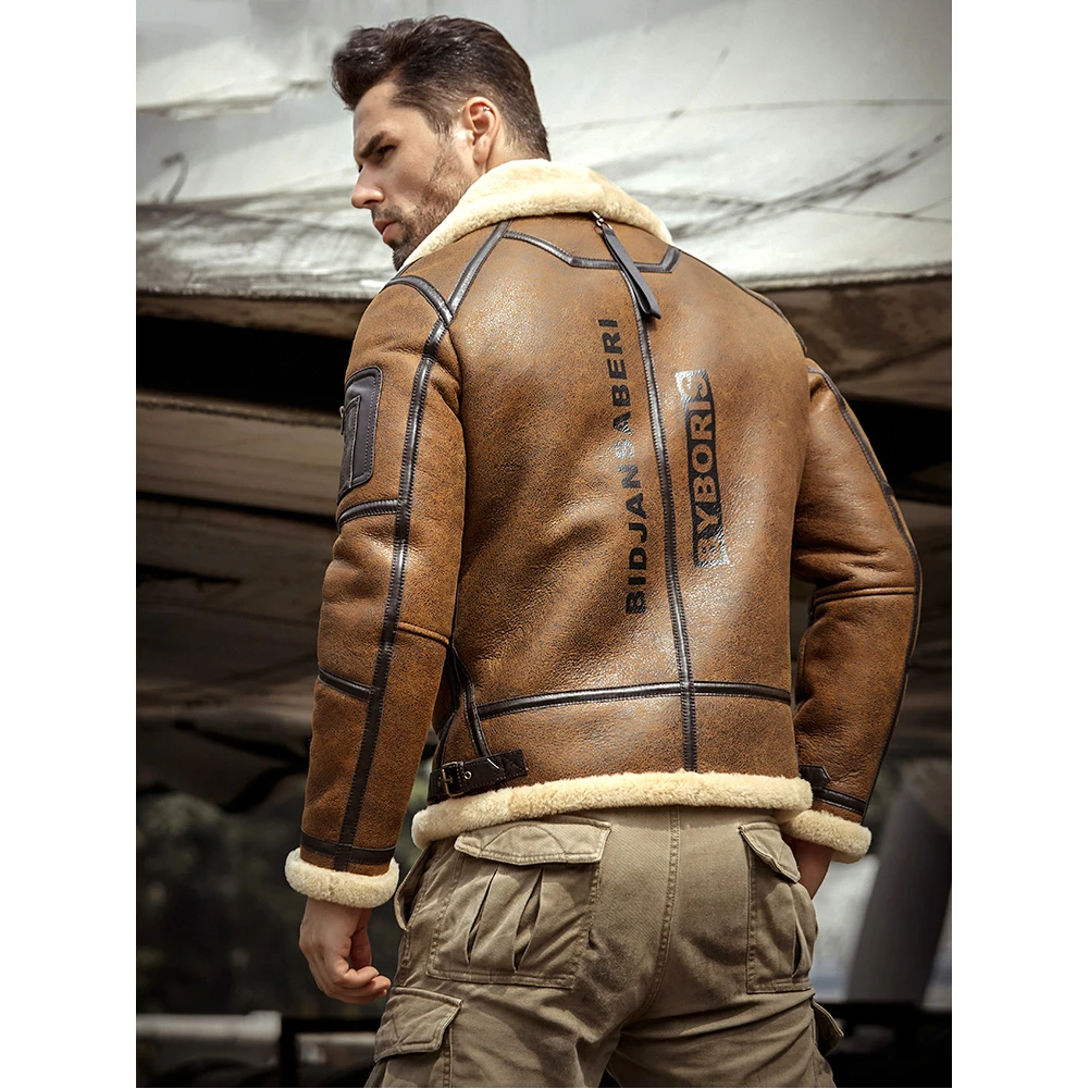 Новая мужская короткая куртка B3 летная куртка овчина Авиатор зимнее пальто меховая кожаная куртка-бомбер