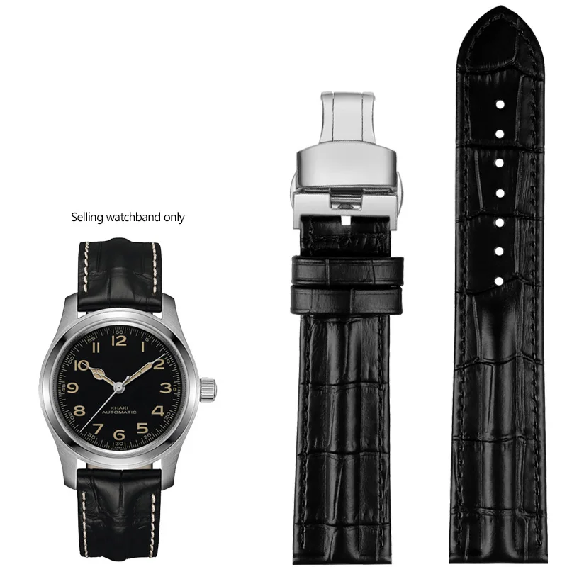 thumbnail image 1 of Correa de reloj de cuero genuino para Hamilton Khaki Field Jazz H70605731/H32705521 Correa de reloj de piel de vaca para hombre Pulsera de 20 mm y 22 mm, 1 of 5