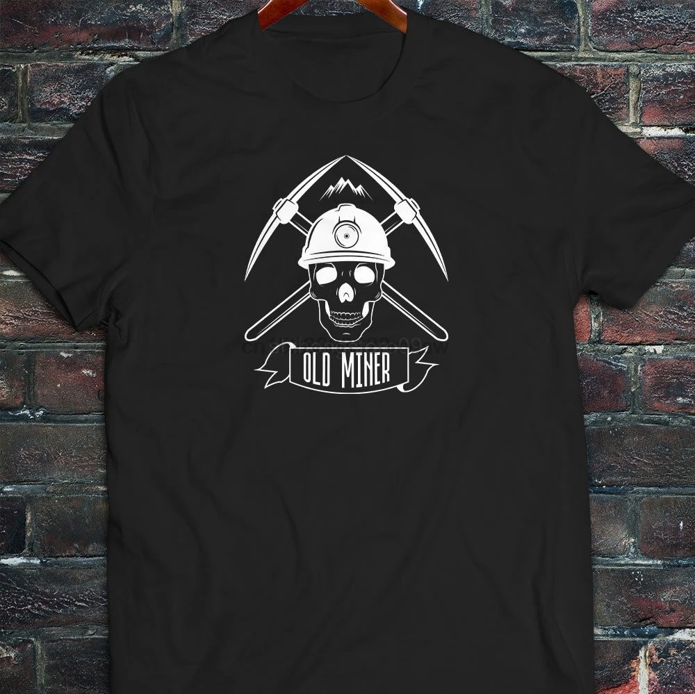 2019 Summer Fashion Hot OLD MINER SKULL COAL MINE AXE MOUNTAINS MINING Mens Black T-Shirt Tee shirt | Мужская одежда