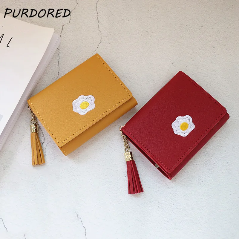 PURDORED-cartera corta de dibujos animados para mujer, billeteras lindas de cuero con huevos fritos, tarjetero, monedero corto de moda para mujer, 1 ud.