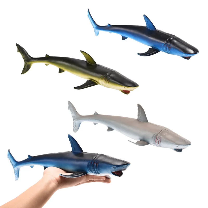 

Cross Border New Style Model Sound Making Megalodon Model Toy Soft Silcone Shark Blue Shark Great White Shark Aquarium Model