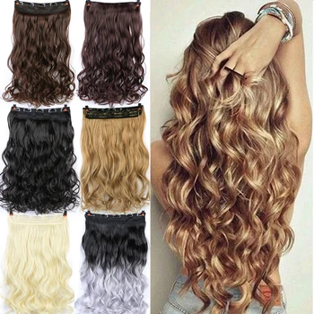 

DIFEI 24 inch Long Wavy Clip in one Piece Synthetic Hair Extension Brown Black Heat Resistant Fiber 5 Clips Hairpiece for Women