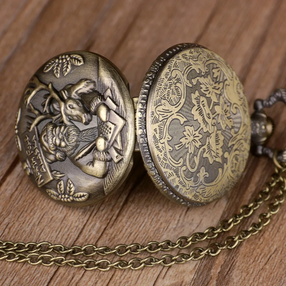 Новые винтажные бронзовые кварцевые карманные часы мужские женские карманные часы Санта Клаус ожерелье цепь рождественские подарки для мужчин женщин