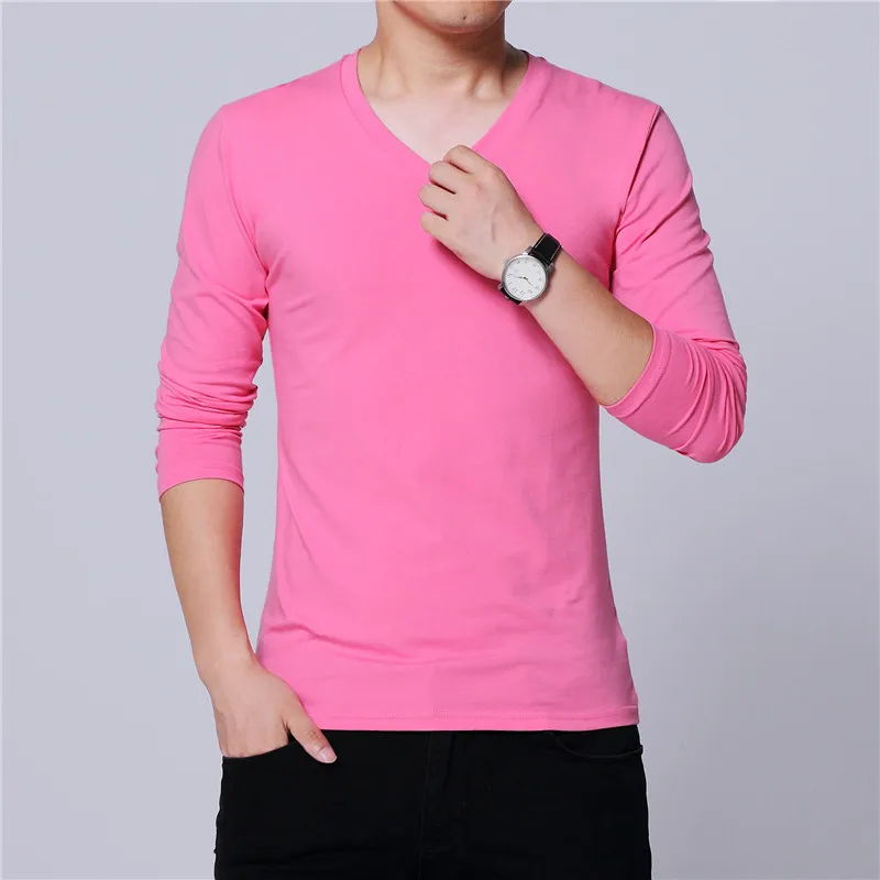15 Модная мужская футболка Slim Fit Custom t Crease дизайн длинная стильная Роскошная футболка с v-образным вырезом для фитнеса футболка Homme - Цвет: 15