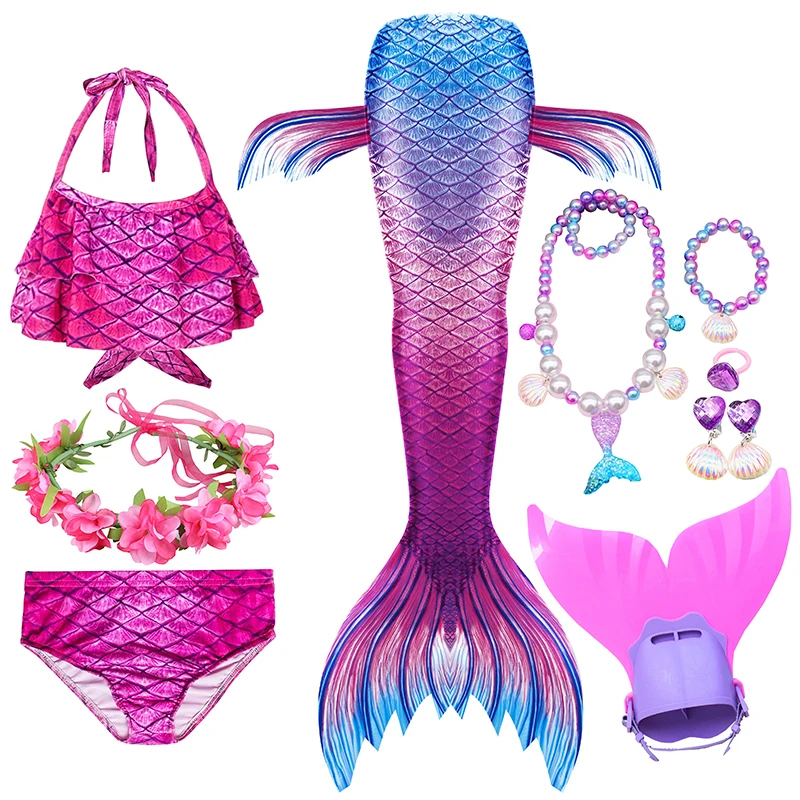 Swimming Mermaid Tail Kids Girls Costume Cosplay Children Swimsuit Fantasy Beach Bikini Can Add Monofin Fin anime maid outfit