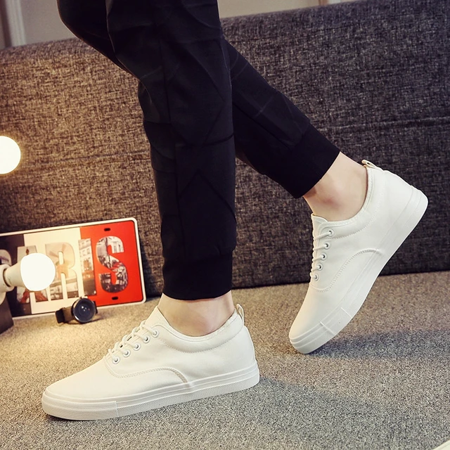 Zapatos Informales Para Hombre, Zapatillas De Lona En Blanco Y Negro, A La  Moda, Con Cordones, Talla Grande, Gran Oferta - Zapatillas Casuales -  AliExpress