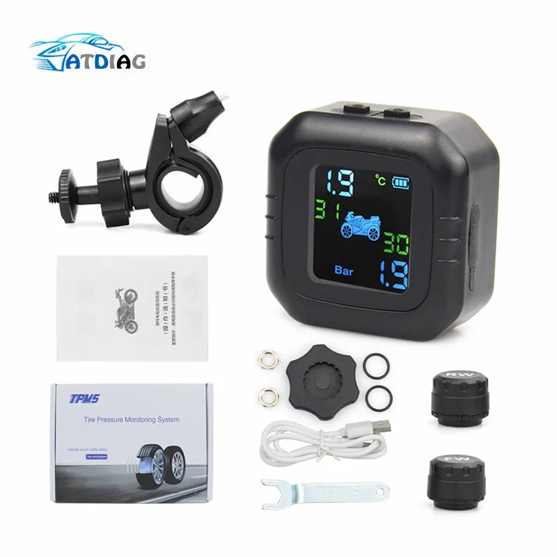 Беспроводной ЖК-дисплей система мониторинга давления в шинах мотоцикла TPMS 2 Внешний датчик монитор в реальном времени Аномальная сигнализация мото шина