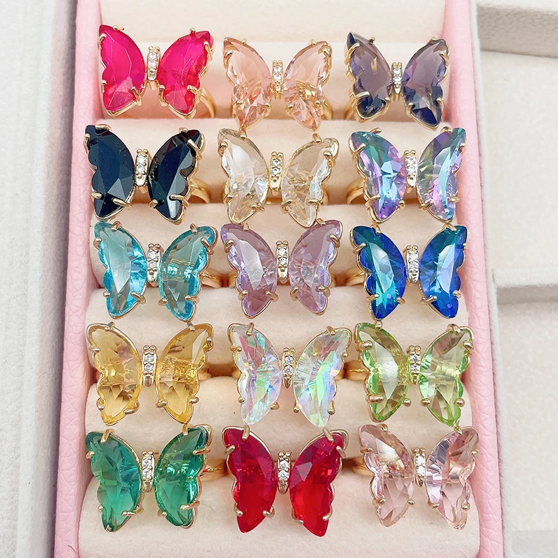 Finger Ring Adjustable Rings Kpop 16 Colors Crystal Butterfly Fashion Popular Women's Party Jewelry Charm Adjustable Best Friend Gift Wedding Gift