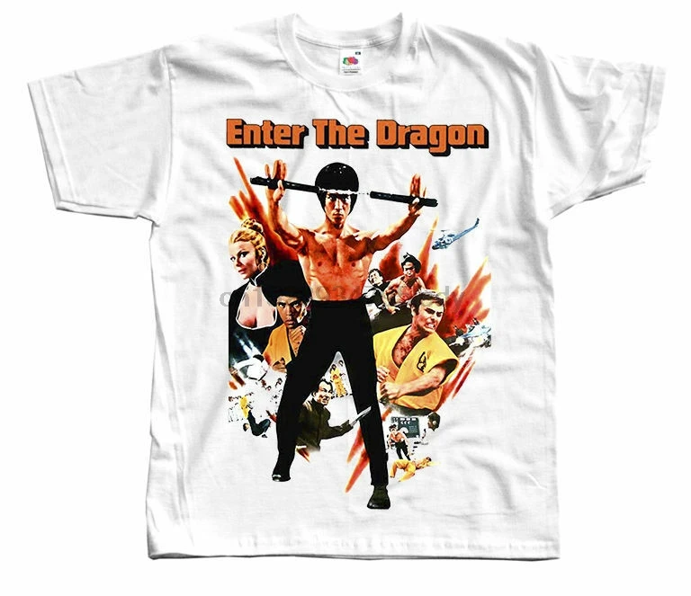 Брюс Ли входит в плакат фильма дракон белая футболка всех размеров S до 5XL |