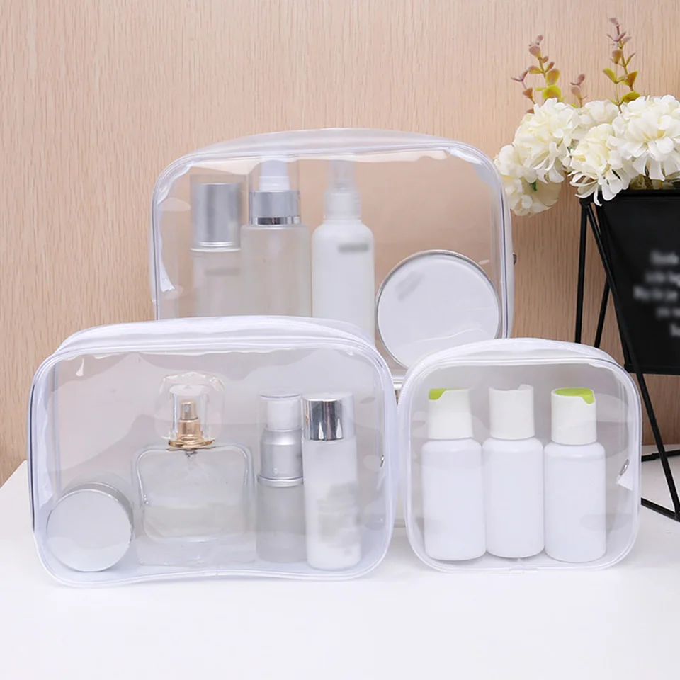 4PC Set Zipper Toiletry Carry Pouch Clear PVC Toiletry Bag Waterproof Cosmetic Makeup Bag Organizer Case Multi-Sizes