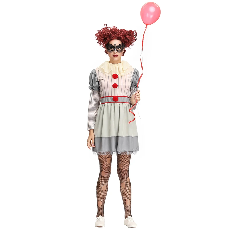 Женщины Хэллоуин ужас Стивен Кинг это клоун Pennywise Костюм взрослых Дамы карнавальные Необычные Вечерние наряды наряд маска пеннивайза