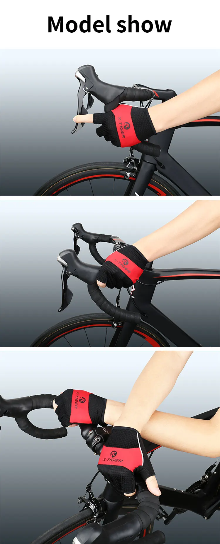 X-Tiger Anti-Slip Half Finger Cycling Gloves High Elastic Breathable MTB Bike Gloves Summer Bicycle Gym Fitness Sports Gloves