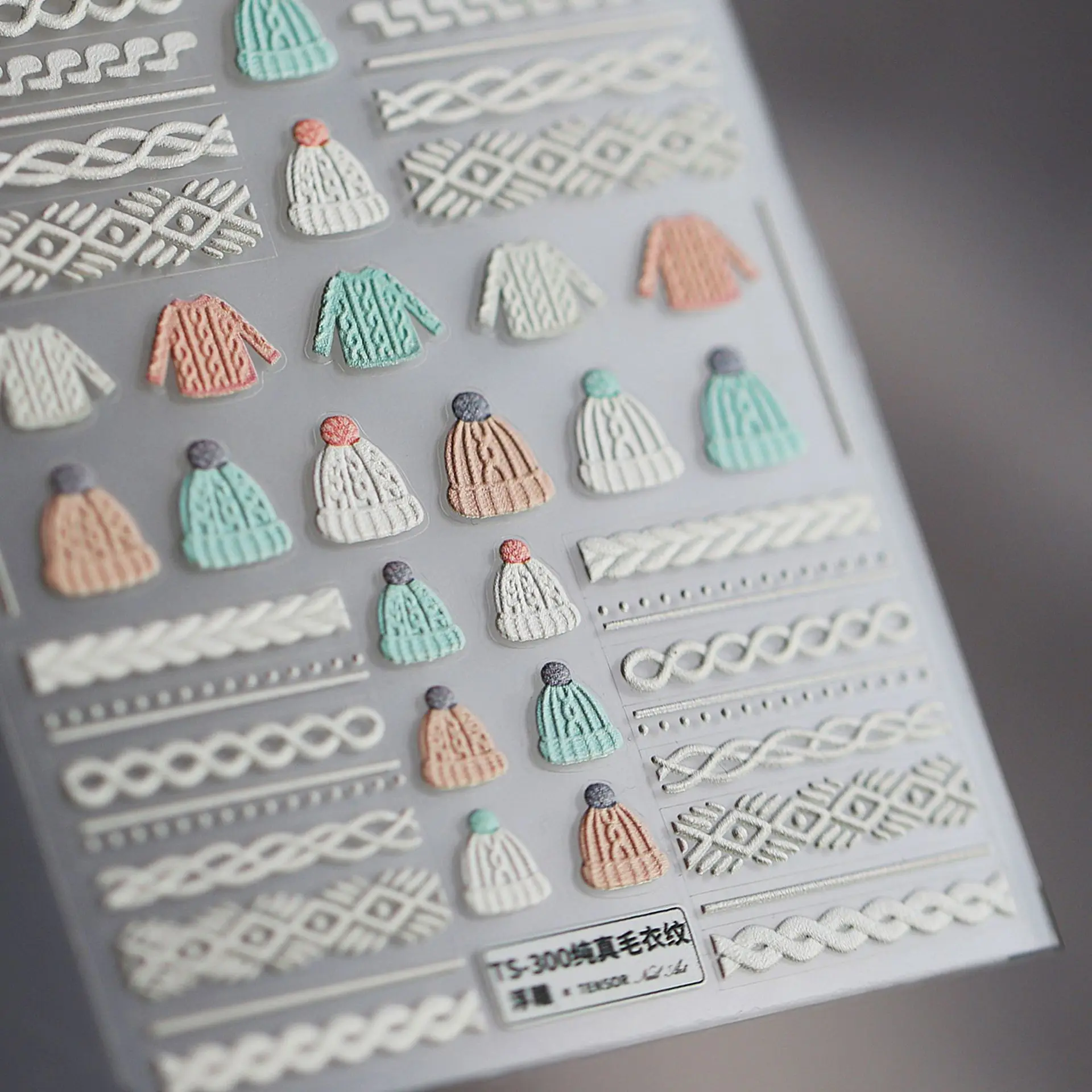 

5D New Craft Soft Embossed Nail Sticker Christmas Sweater White Rose Nail Art Decoration
