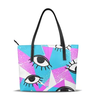 

PU Leather Handbags Colorful All Seeing Eye Fashion Illustration Women Bag Casual Female Bags Trunk Tote Shoulder Bag Ladies