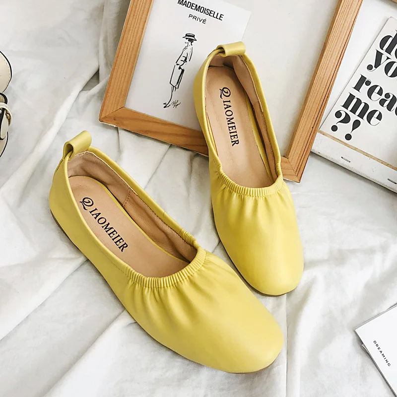

2019 Spring And Autumn New Style Soft Leather Grandma Shoes Network Red Comfortable Flat Top Shoes Low Heel Moccosins Breathable