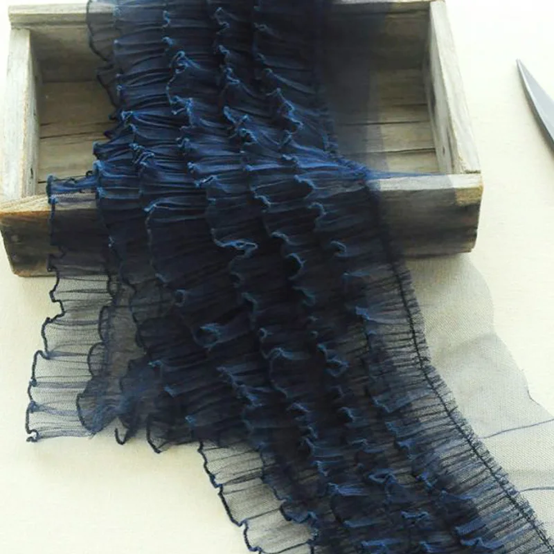 

1Yards Pleated Tulle Lace Fabric Guipure Ribbon Wide 18cm Royal Blue Lace Fabric Sewing Trim Crafts Lace For Women encajes RG27