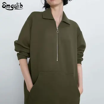 

2019 fashion pullover knitted loose england style casual Kangaroo pocket zipper Olive green sweatshirts streetwear pullovers