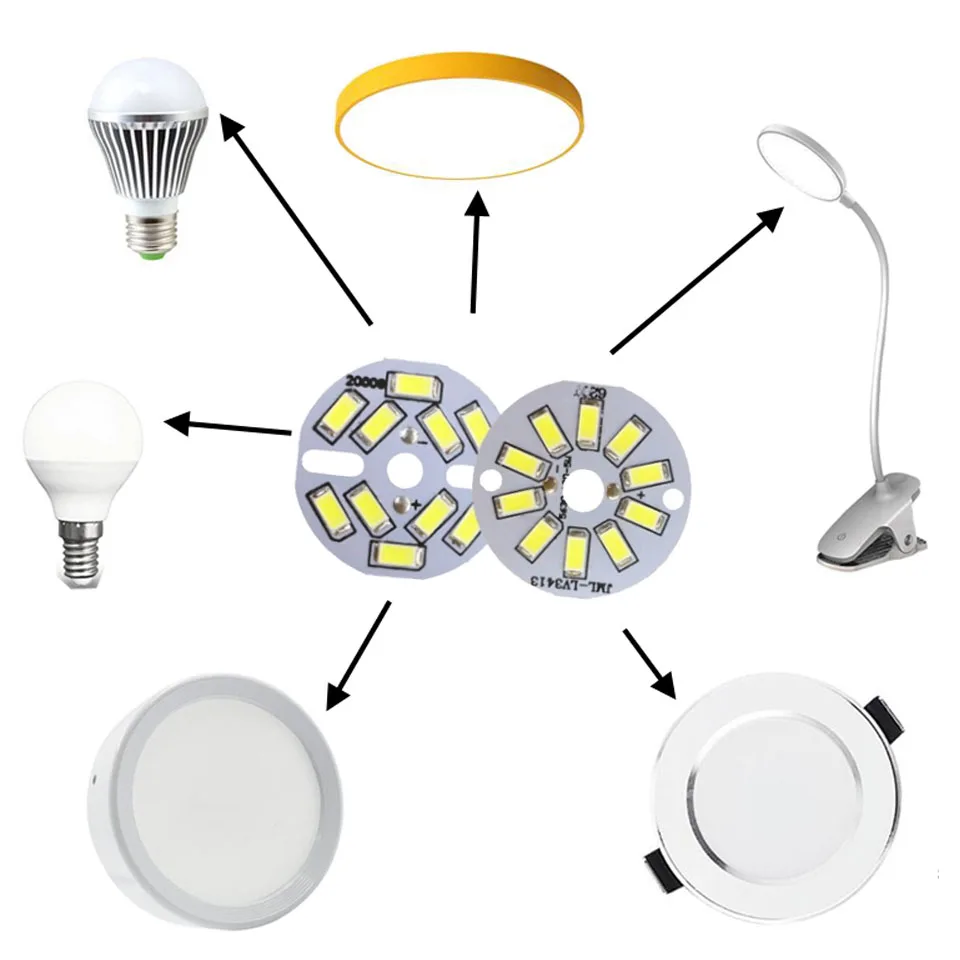 10Pcs LED PCB 빛 보드 설치 SMD5730 LED 칩 알루미늄 램프 플레이트 5W 32mm 40mm 44mm 크리스탈 전구 DIY