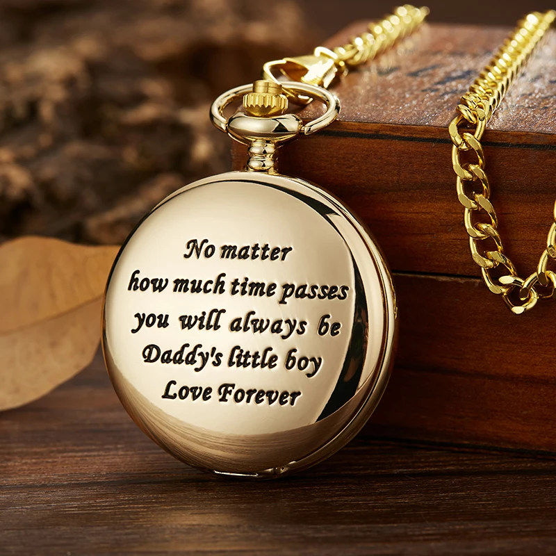 Gift Theme Quartz Movement Pocket Watch Best for Your Son Roman Numeral Dial Gold Case Simple and Stylish with FOB Chain | Наручные часы