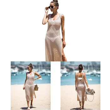 

Sexy Beach Dress Women Swimsuit Bikini Cover-up Beach Bathing Suit Beach Wear Knitting Swimwear Mesh Hollow Out Tunic