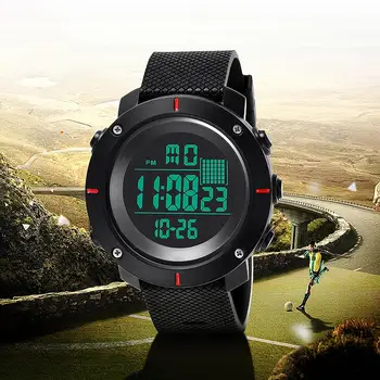 

KAK Black Red Big Dial Sports Digital Watch Unisex Watch Men Women Students Adjustable Strap Backlight Watch relogio-masculino