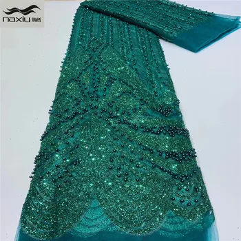 

Madison Latest African Beaded Lace Fabric 2020 High Quality Handmade Lace Material Nigerian Lace Fabrics For Wedding Dress