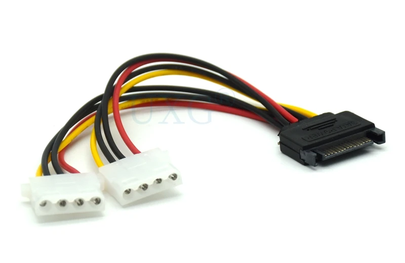 Power Cable 15Pin SATA to 2 Dual 4Pin IDE Molex Power Lead Y Splitter Cable Cord 18AWG Wire 20cm for Bitcoin Miner Mining