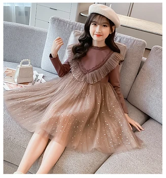 

HIPAC Dress for Girls Bow Girl Princess Dresses Lace Flower Kids Mesh Clothing Spring Autumn Children Teenager Party Costume