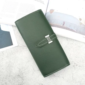 

Women's H Wallet Leather Clutch Embossed Solid Color Drawstring Long 3 Fold Wallet 2020 Spring New Model Universal Style