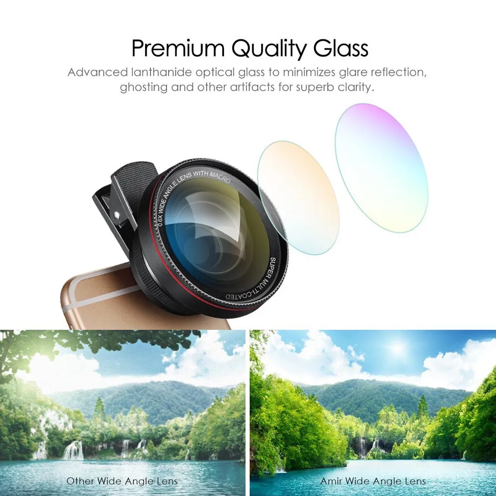 

Newly Professional 2 in 1 HD Camera Lens Kit 0.6X Super Wide Angle Lens Clip-On Cell Phone Lens for iPhone Samsung Smartphones 9