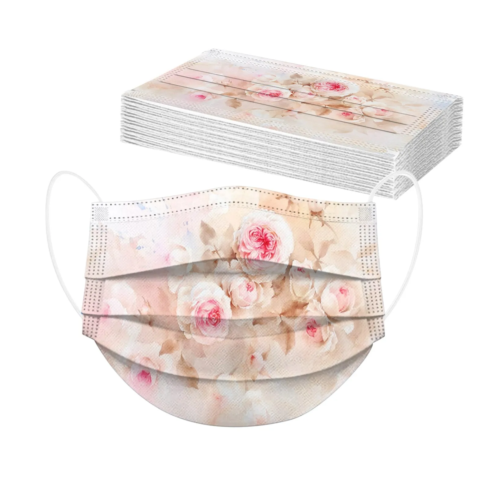 10PCS Fashion Disposable Masks For Women Flower Pattern Adults Daily Beautiful Flower Prints 3 -Layer Disposable Face Mask