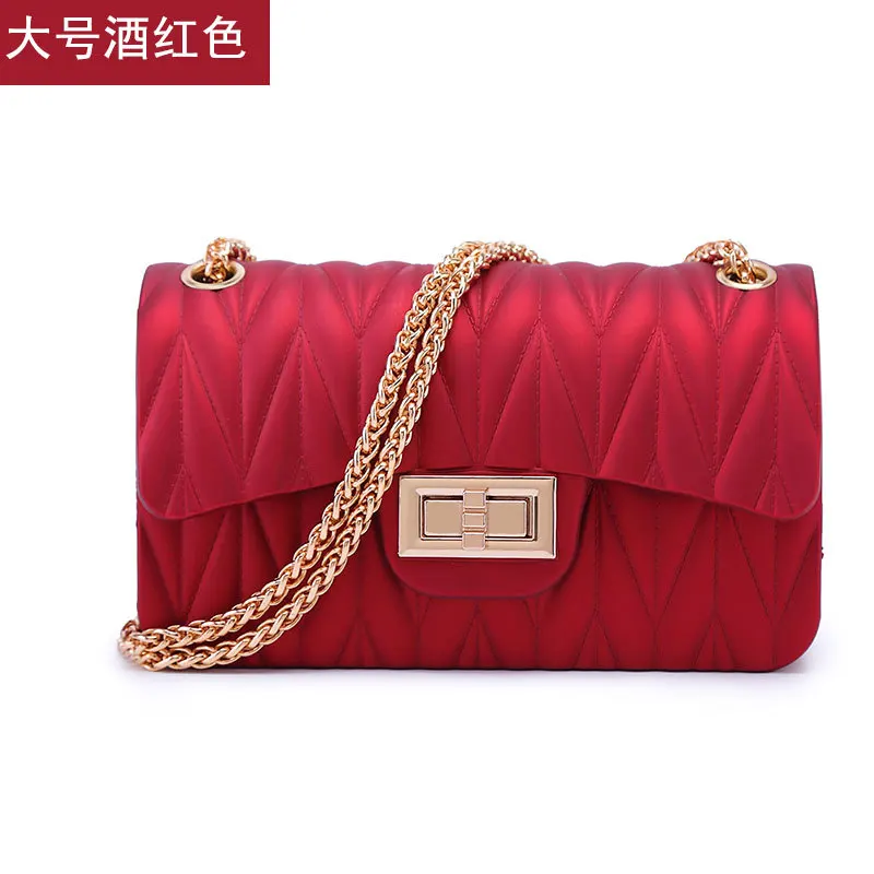 

2019 Promise Stripes Retro Gel Bag Shoulder Chain Versatile Leaf Pattern Retro Cross-body PVC Women's Tundish