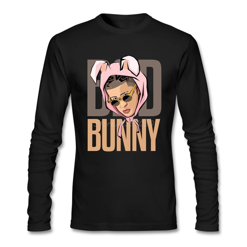 

Bad Bunny T Shirt Custom Long Sleeve T-Shirts For Men 2019 New Rashguard Cotton Crewneck Shirts For Boys